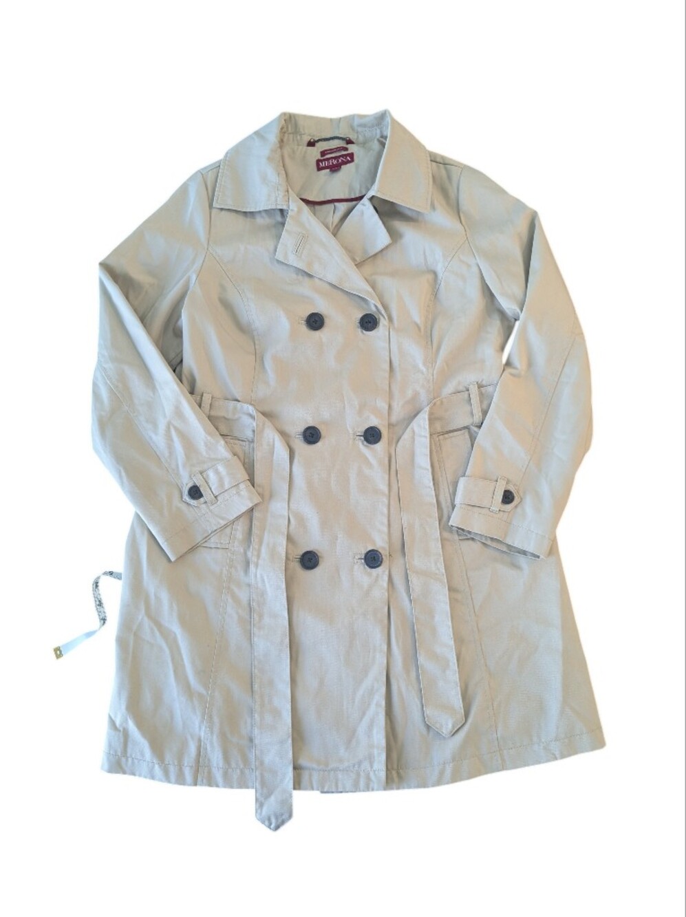 Merona Light Beige Double-Breasted Trench Coat with Dark Buttons